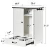 Dog Feeding Station, Dog Food Storage Cabinet with Hidden Dog Bowls, Adjustable Panel, Hooks, for Medium Sized Dogs, White