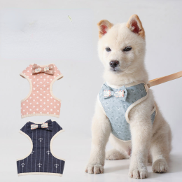 Pet leash Bowknot pet chest strap vest cat dog leash (Color: Light blue flowers)