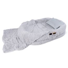 Washable Fluffy Human Dog Bed with Soft Blanket and Plump Pillow (Color: Gray)